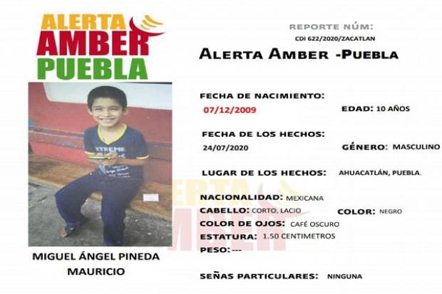 Activan Alerta Amber en Puebla para localizar a menor desaparecido en Ahuacatlán