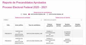 INE registra 11 precandidatos a diputados federales por Puebla