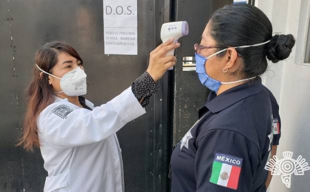 Policía Auxiliar de Puebla refuerza acciones para evitar contagios de COVID-19