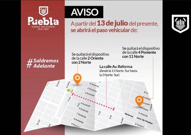 El lunes reabrirán parcialmente circulación vial en el centro histórico de Puebla