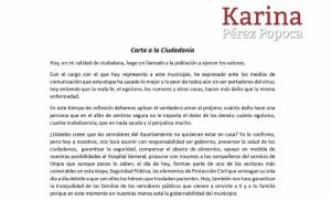 Karina Pérez se promociona, ahora con carta difundida entre los sanandreseños