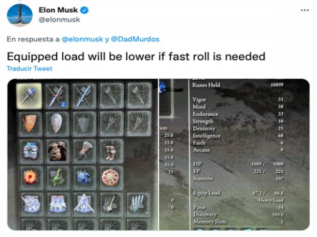 Elon Musk comparte su build de ELDEN RING y genera polémica en Twitter