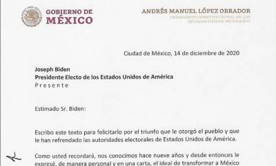 Esta es la carta de felicitación de AMLO para Joe Biden