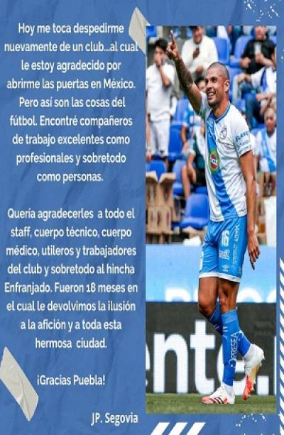 Club Puebla: Juan Pablo Segovia dice adiós a los enfranjados