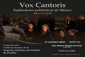 Conciertos de Vox Cantoris, este 14 y 16 de octubre, en San Pedro Museo de Arte