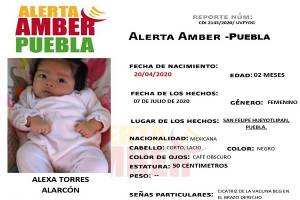 Puebla activa Alerta Amber para localizar a bebé de 2 meses de edad