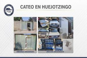 Drogas, autopartes y vehículos robados, lo decomisado tras cateo en Huejotzingo