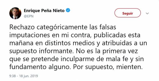 Peña Nieto asegura que no participó en actos de corrupción en Pemex