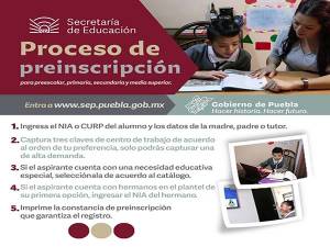 SEP Puebla inicia proceso de preinscripción en el estado