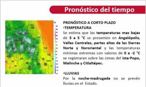 Prevén temperaturas de 3 a 5 grados en Puebla