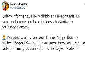 Lourdes Rosales, titular de la SSC Puebla, recibe alta tras hospitalización por COVID