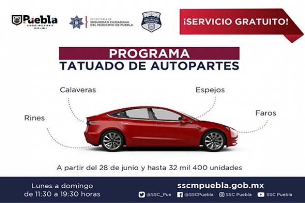 Ayuntamiento de Puebla lanza &quot;tatuado&quot; gratuito de autopartes