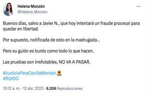 Javier &quot;N&quot; busca fraude procesal para salir de prisión, acusa Helena Monzón
