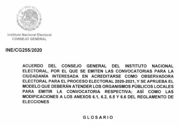 INE aprueba convocatoria para observadores electorales de la jornada 2021