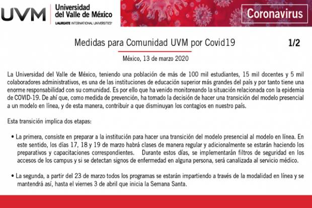 UVM implementará actividades on line para evitar contagio de coronavirus