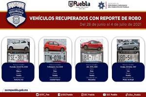 Seguridad Ciudadana de Puebla localiza 11 vehículos con reporte de robo
