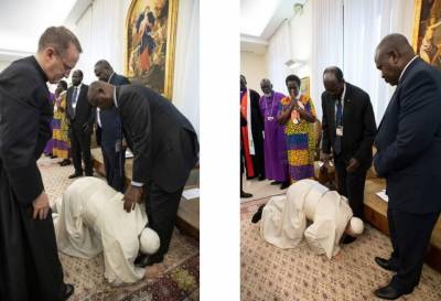 Papa Francisco besa los zapatos a los líderes rivales de Sudán del Sur