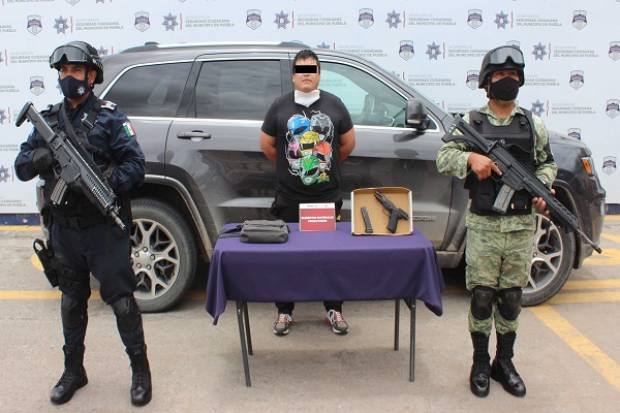 SSC Puebla y Guardia Nacional detienen a sujeto con arma de fuego
