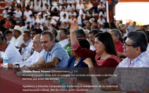 La morenista Claudia Rivera acude a acto de Antorcha Campesina en Tecomatlán