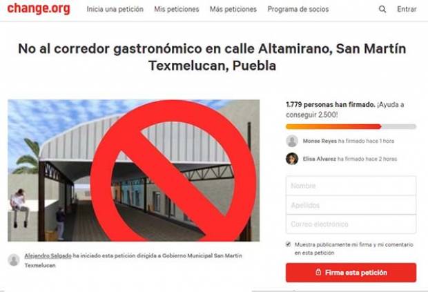 Recurren a Change.org para frenar corredor gastronómico en San Martín Texmelucan