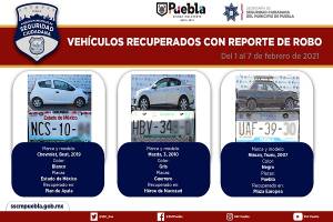 Seguridad Ciudadana localiza vehículos implicados en delitos en Puebla