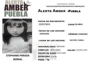 Activan Alerta Amber para localizar a menor extraviada en Soltepec