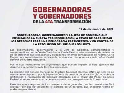 Barbosa Huerta y gobernadores de Morena se lanzan contra el INE por revocación de mandato