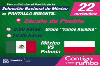 Colocan pantalla gigante en el zócalo poblano para el partido México vs Polonia