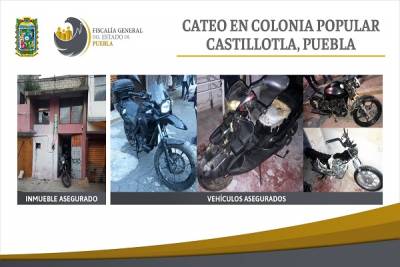 Hallan motocicletas robadas tras cateo a domicilio en la colonia Popular Castillotla