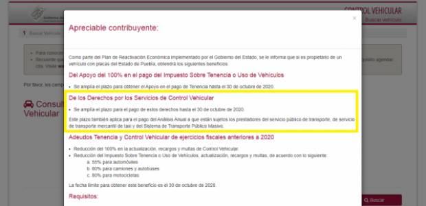 Pago de control vehicular en Puebla se amplía al 30 de octubre