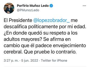 AMLO padece &quot;envejecimiento cerebral&quot;: Porfirio Muñoz Ledo
