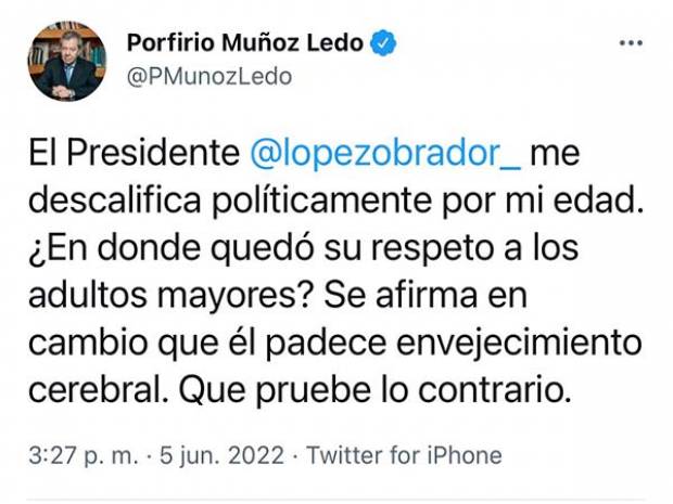AMLO padece &quot;envejecimiento cerebral&quot;: Porfirio Muñoz Ledo