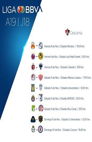 Liga MX: Así se jugará la J18 del Apertura 2019