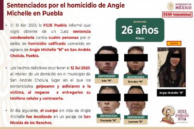 Resalta SSP Federal sentencia de 26 años de cárcel a asesinos de Angie Michelle en Puebla