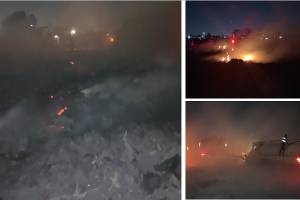Incendio consumió material industrial en predio de Amozoc