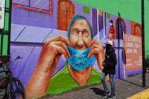 Con un mural promueven en San Pedro Cholula el uso de cubrebocas ante pandemia