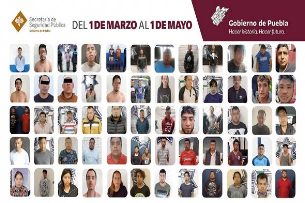 SSP Puebla reporta 351 asegurados por delitos de alto impacto en los últimos tres meses