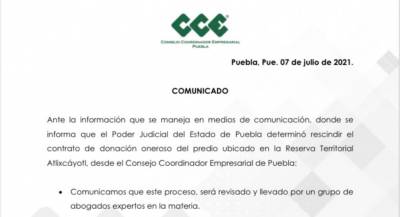 CCE defenderá donación de predio en Atlixcáyotl