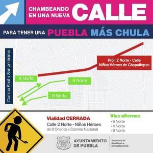 Conoce los cierres viales por obras en Puebla capital