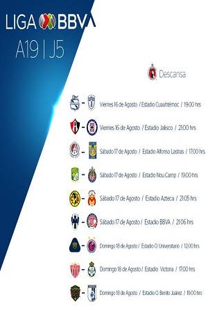 Liga MX. Así se jugará la J5 del Apertura 2019
