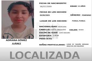 Alerta Amber: Localizan ilesa en Puebla a Adriana Gómez