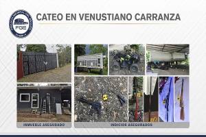 FGE halló armas y vehículos robados en cateo a inmueble en Venustiano Carranza