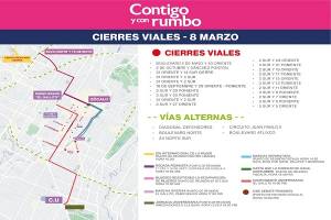 Cierres viales por actividades y marchas del Día de la Mujer en Puebla