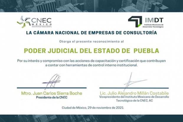 Poder Judicial de Puebla, primero en el país con certificación en competencia de habilidades laborales