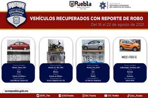 Seguridad Ciudadana de Puebla localiza 12 vehículos con reporte de robo