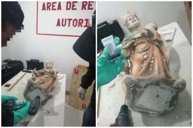 Hallan en el AICM figuras religiosas hechas de metanfetamina