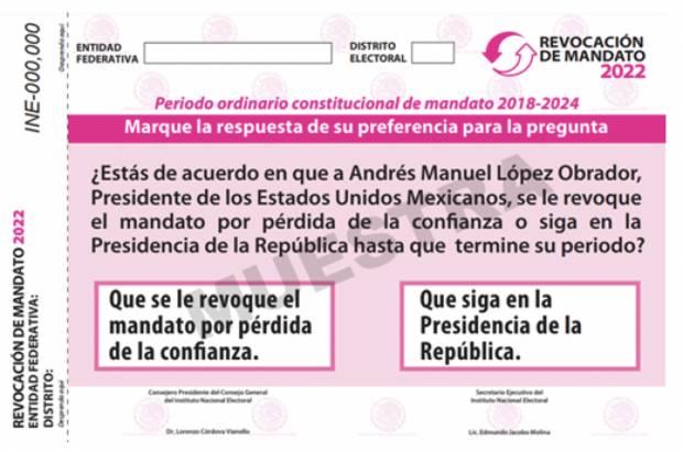 Esta es la boleta aprobada por el INE para consulta sobre revocación del presidente