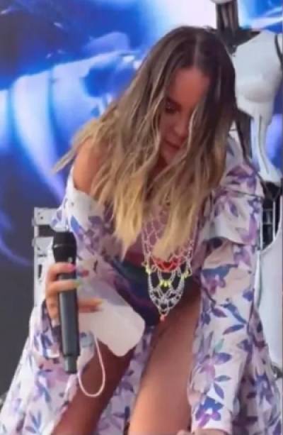 Belinda casi se desmaya durante su presentación en el Machaca Fest