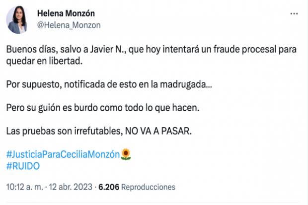 Javier &quot;N&quot; busca fraude procesal para salir de prisión, acusa Helena Monzón