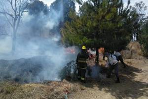 Bomberos sofocan incendio en pastizal del Cerro de Amalucan